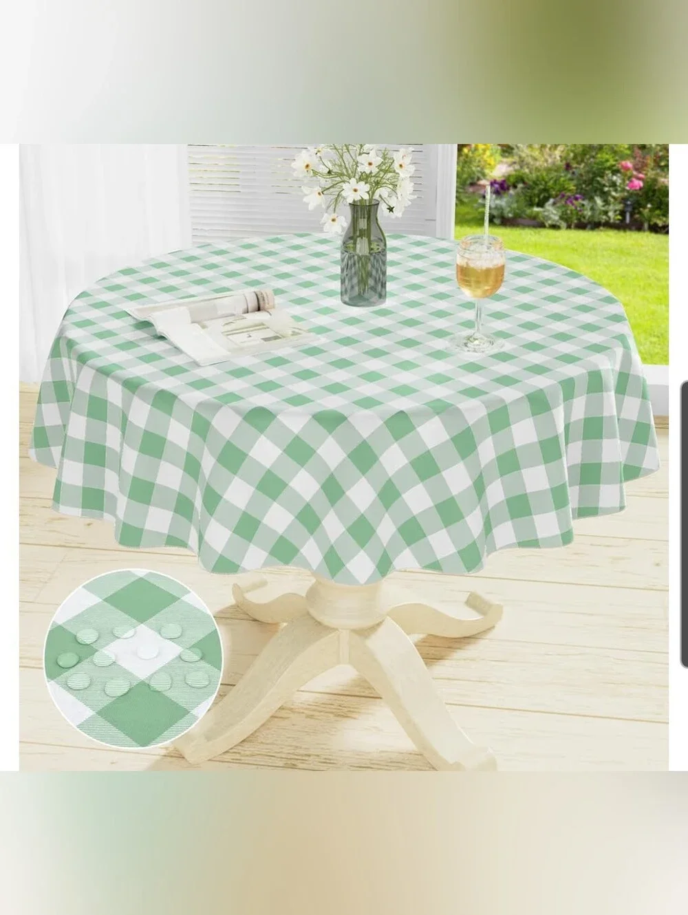 Sage Green Gingham Round 60